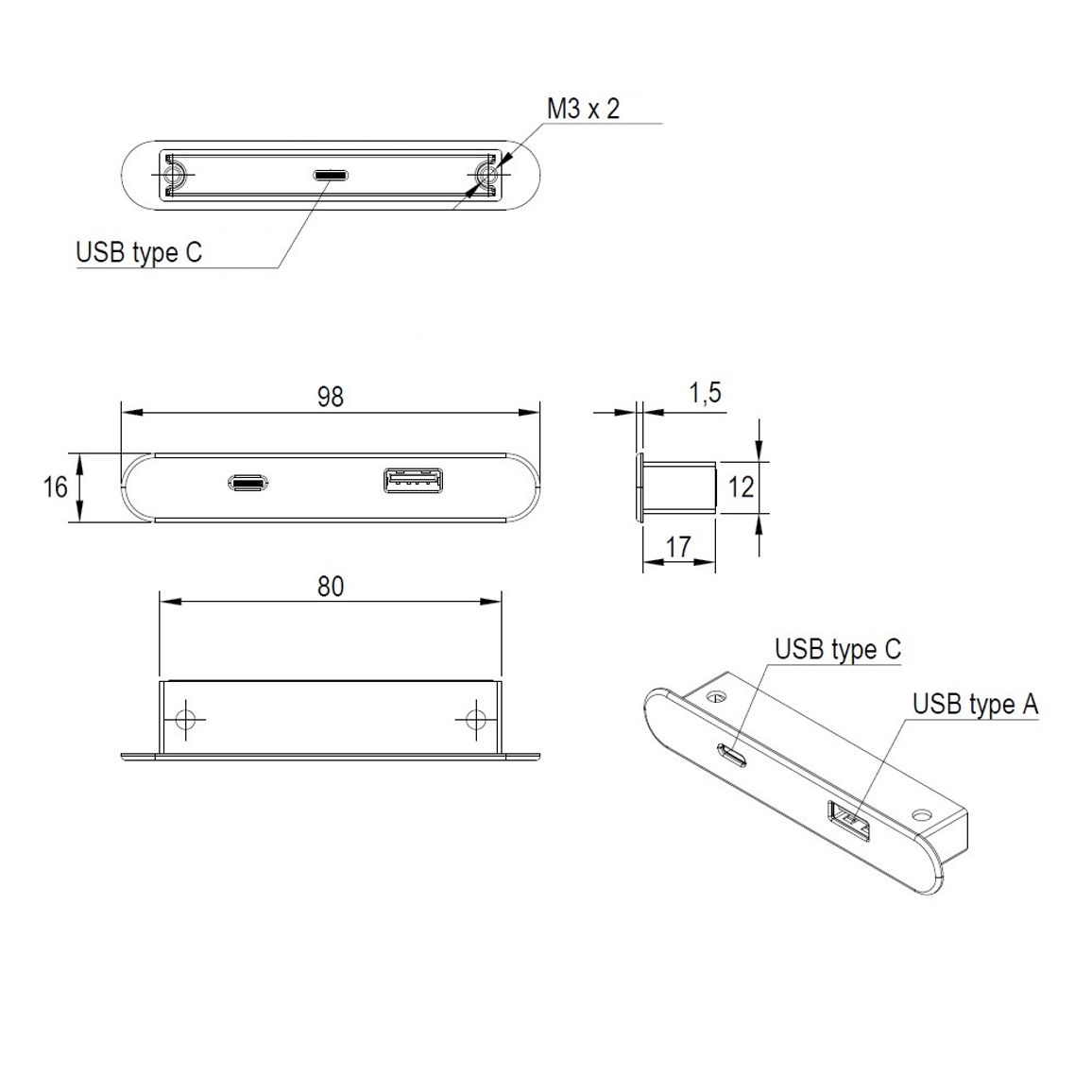 Овальная USB-розетка Lumine PULSE, 2xUSB A+C (30 Вт), черная Овальная USB-розетка Lumine PULSE, 2xUSB A+C (30 Вт), черная