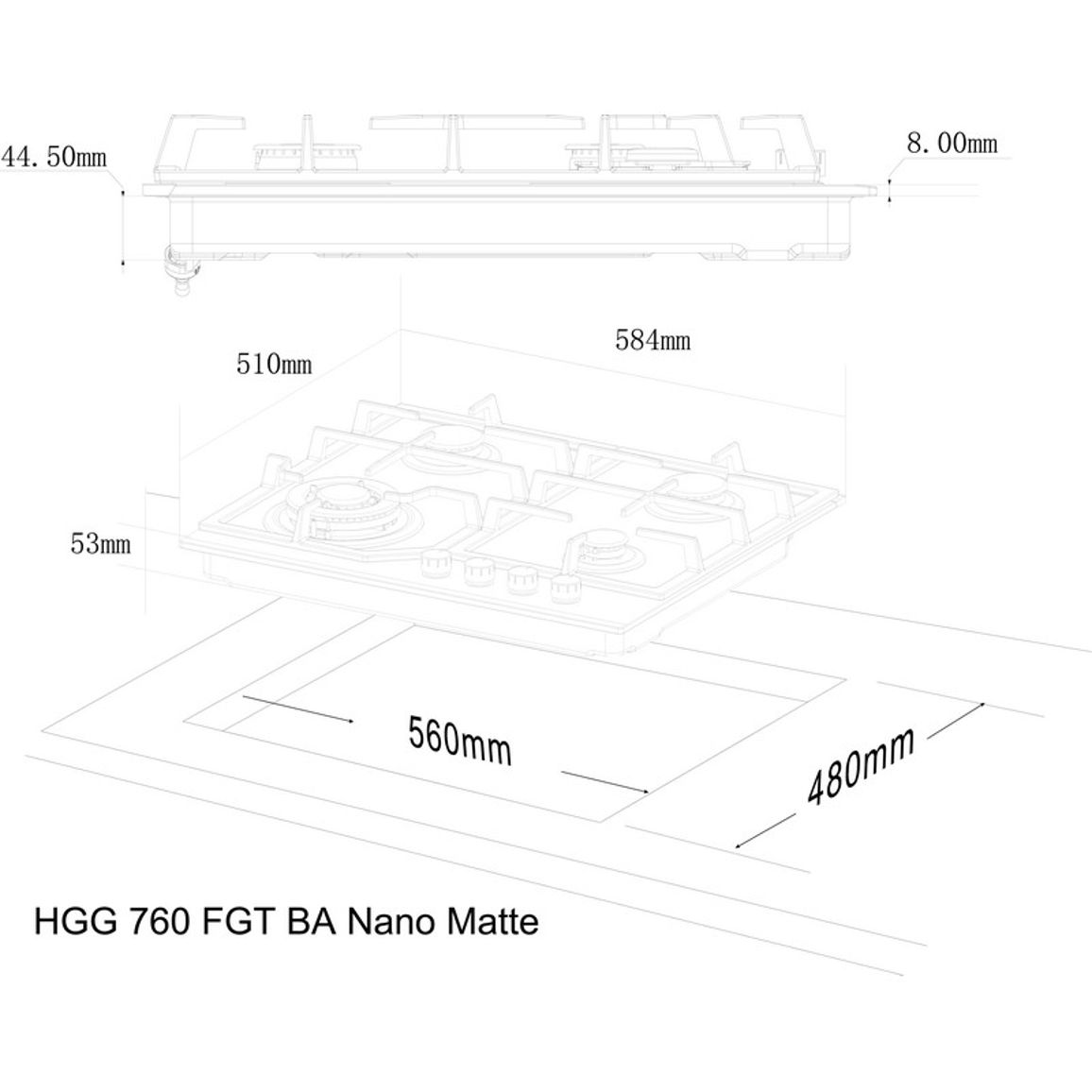 Газова варильна поверхня HGG 760 FGT BA Nano Matte Interline Газова варильна поверхня HGG 760 FGT BA Nano Matte Interline