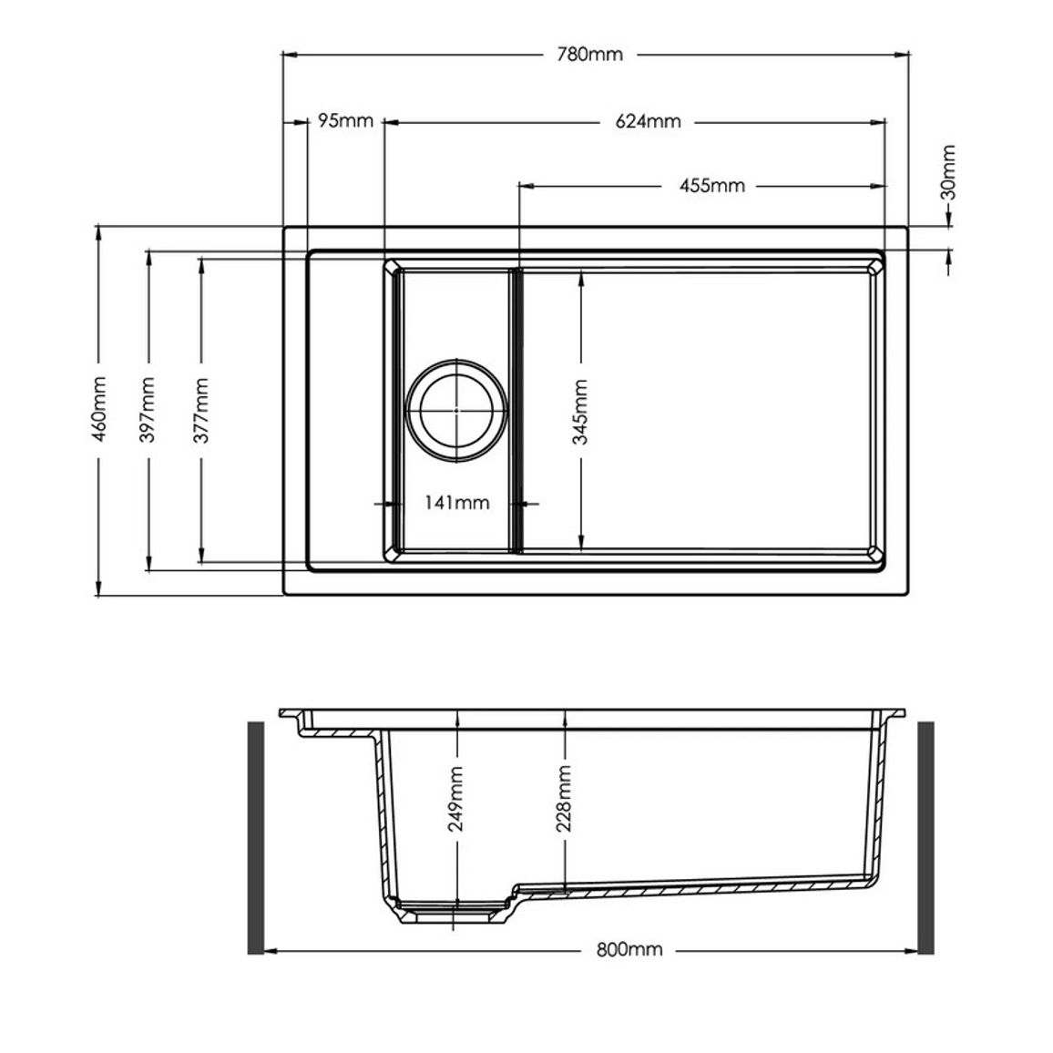 Мийка граніт Navio Center 78 Antracit Fabiano
