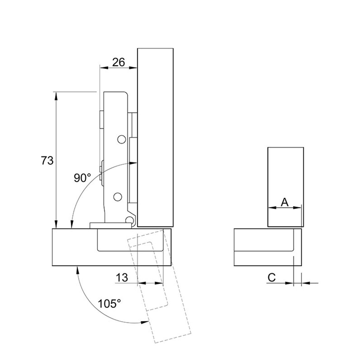 Петля Clip-On, 105°, накладная, с доводчиком, никель, 3D Muller Profi Line Петля Clip-On, 105°, накладная, с доводчиком, никель, 3D Muller Profi Line