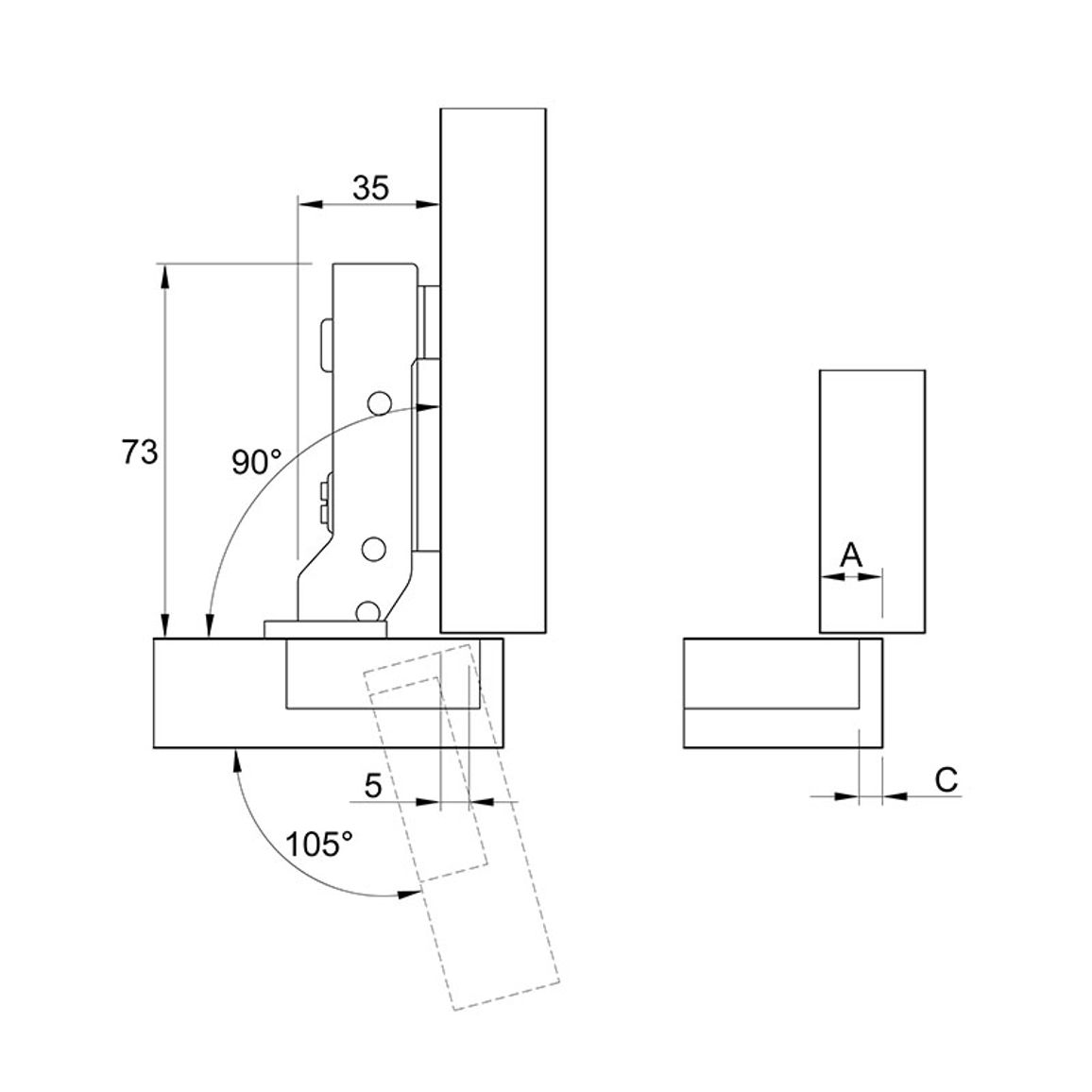 Петля Clip-On, 105°, полунакладная, с доводчиком, никель, 3D Muller Profi Line Петля Clip-On, 105°, полунакладная, с доводчиком, никель, 3D Muller Profi Line