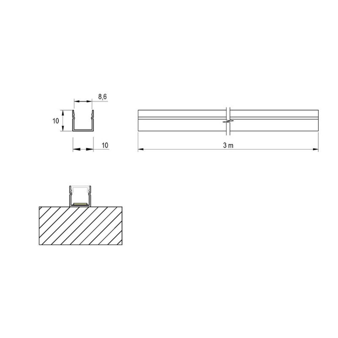 Профиль для светодиодной ленты, COMPACT НАКЛАДНОЙ, L = 3 м, алюминий, анодированное серебро