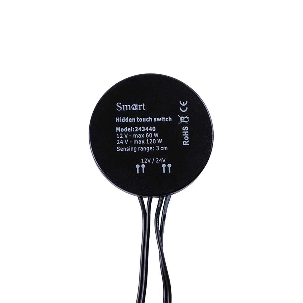 Сенсорний вимикач SMART на дотик під стільницю з димув. (чорний), товщ. до 30 mm, 12V/24V, 60W / 120