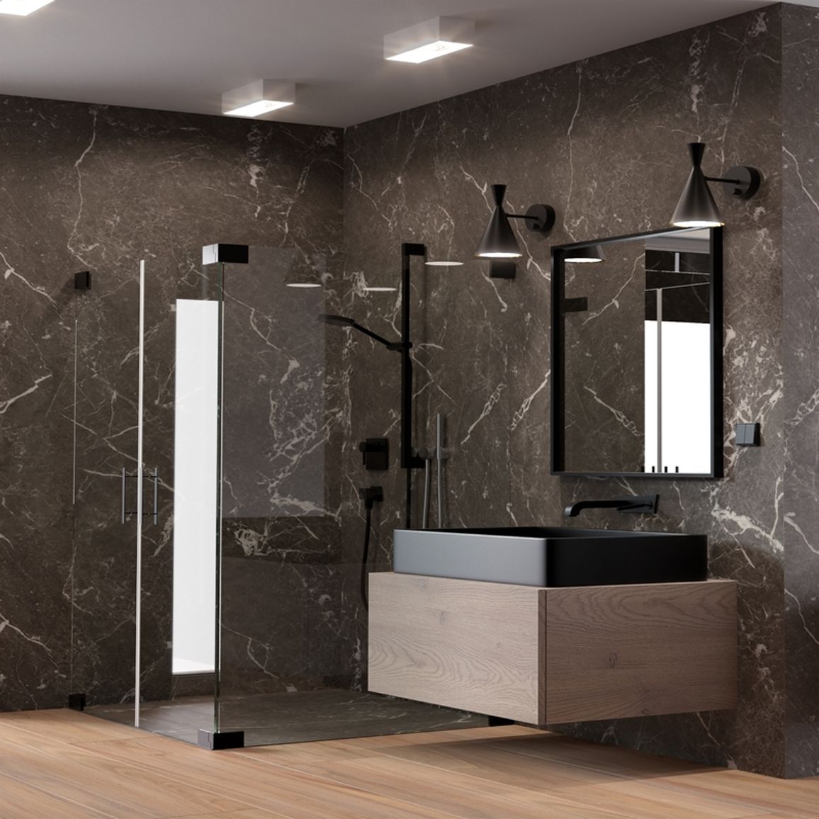 Стінова панель SPC Rocko Tiles R261 SE Небулос Блек Стінова панель SPC Rocko Tiles R261 SE Небулос Блек