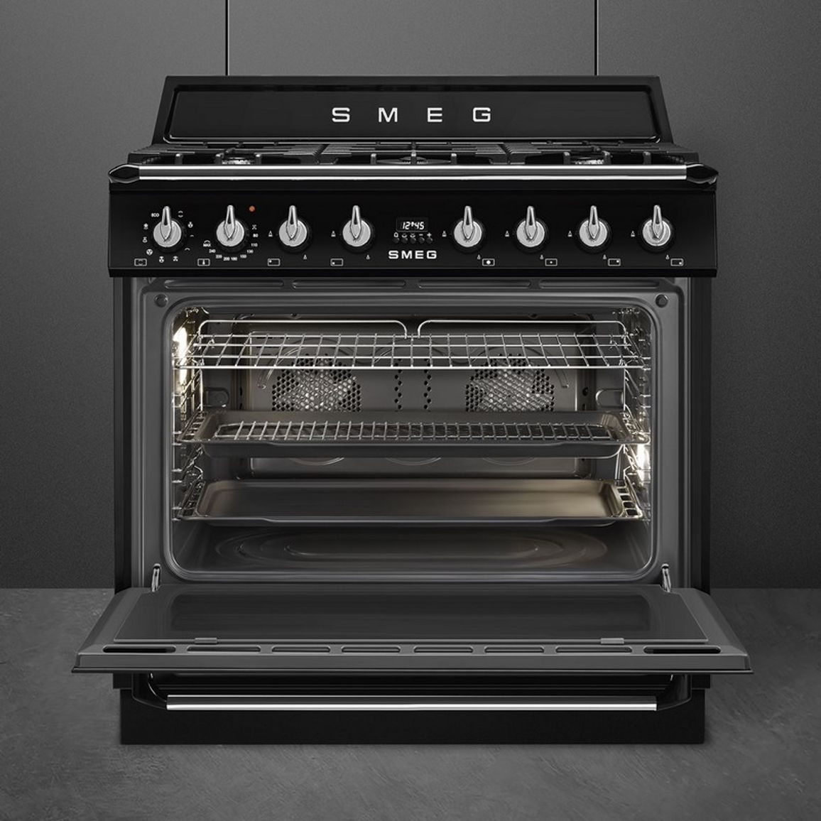 Варильний центр TR90GMBL 90 см чорний Smeg (VICTORIA) Варильний центр TR90GMBL 90 см чорний Smeg (VICTORIA)