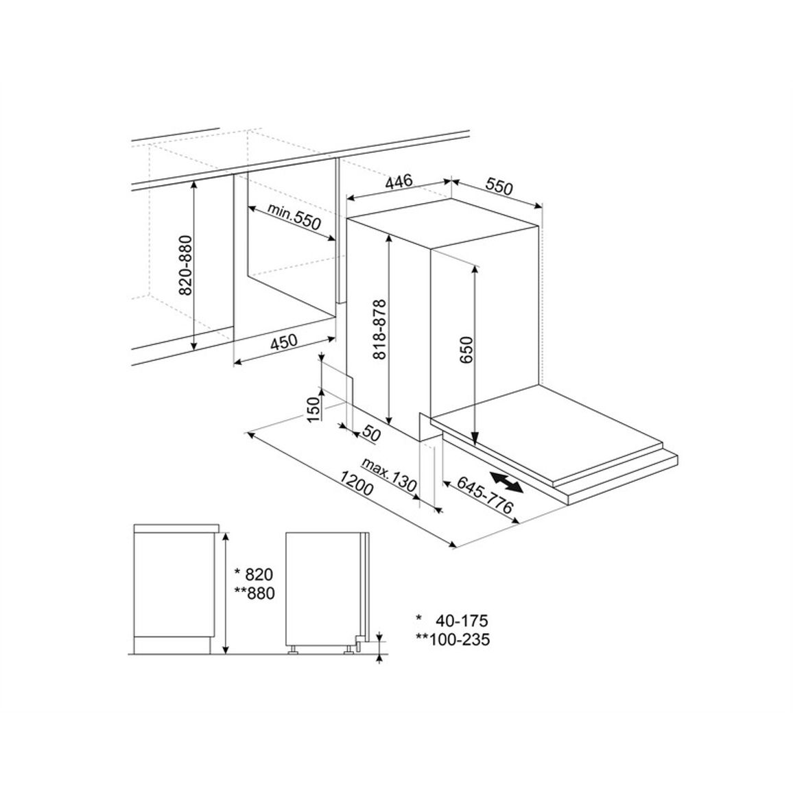 Вбудована посудомийна машина ST4523DIN 45 см, Flexi Fit, Smeg (UNIVERSAL)