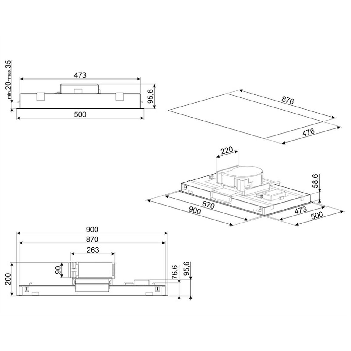 Витяжка стельова KLT9L4X 90 см Smeg (UNIVERSAL) Витяжка стельова KLT9L4X 90 см Smeg (UNIVERSAL)