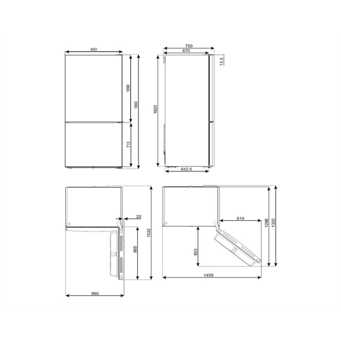 Комбінований холодильник FC84EN4HX1 84 см Smeg (UNIVERSAL)