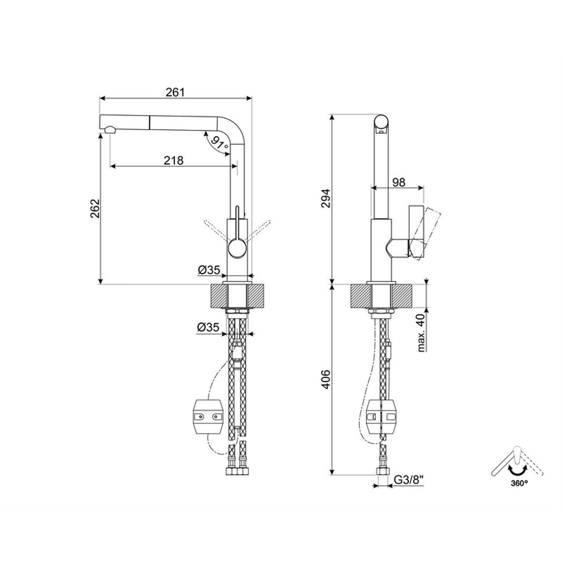 Змішувач MD22CUX1 висувний душ, PVD мідь Smeg (UNIVERSAL)