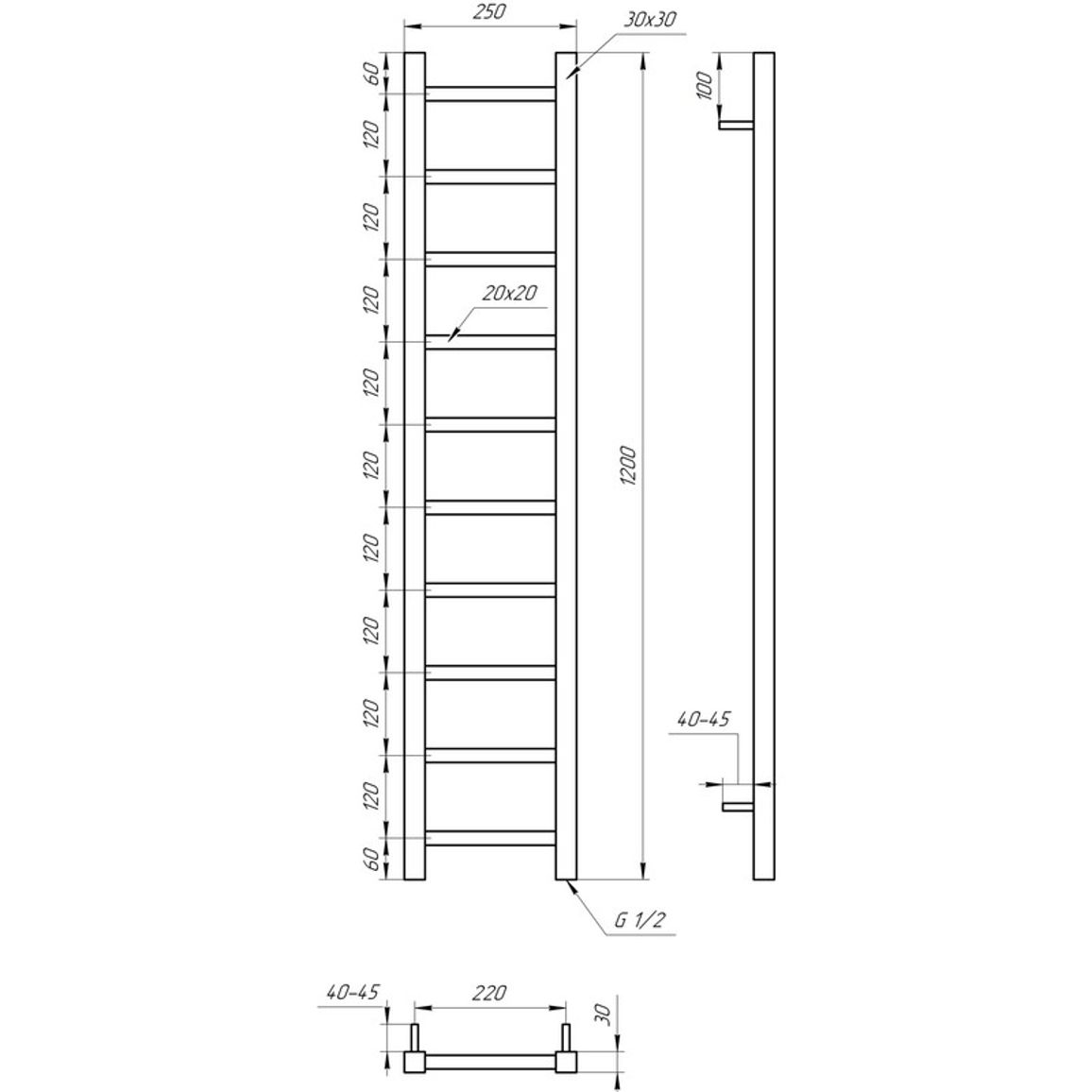 Рушникосушка Scala 1200x250 Genesis AQUA Рушникосушка Scala 1200x250 Genesis AQUA