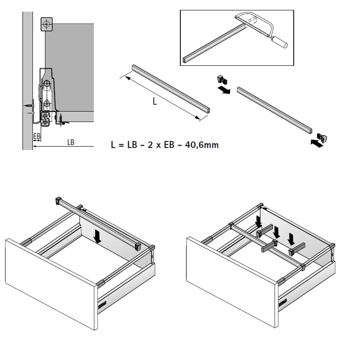 Поперечый релинг OrgaStore 410, длина 1102,5 мм, Atira, антрацит (9378768) Hettich Поперечый релинг OrgaStore 410, длина 1102,5 мм, Atira, антрацит (9378768) Hettich