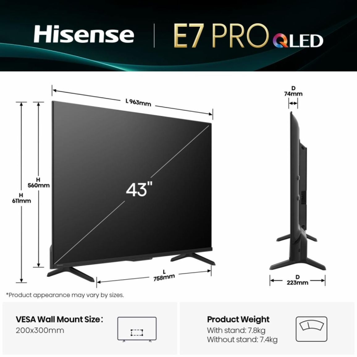Телевізор 43E7Q PRO Hisense