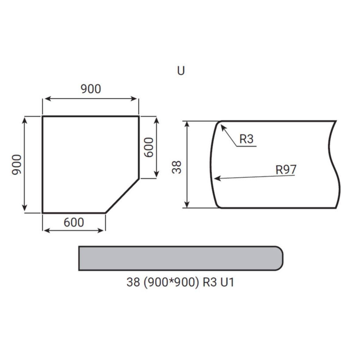 Кут Luxeform S517/R3-1 U Кантрі 900х900х38мм Кут Luxeform S517/R3-1 U Кантрі 900х900х38мм