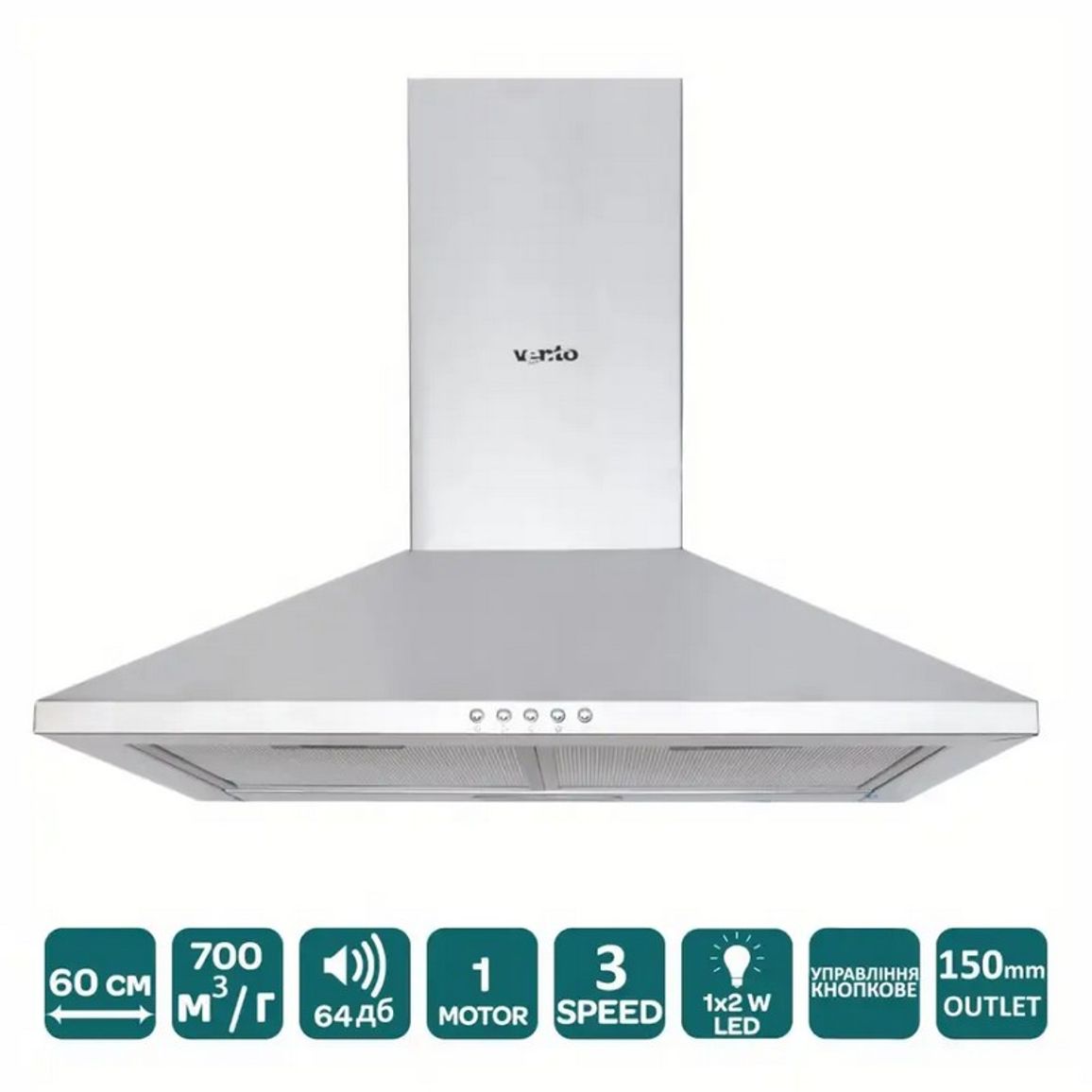 Пристінна витяжка MILANO 60 INOX (700) VENTOLUX Пристінна витяжка MILANO 60 INOX (700) VENTOLUX