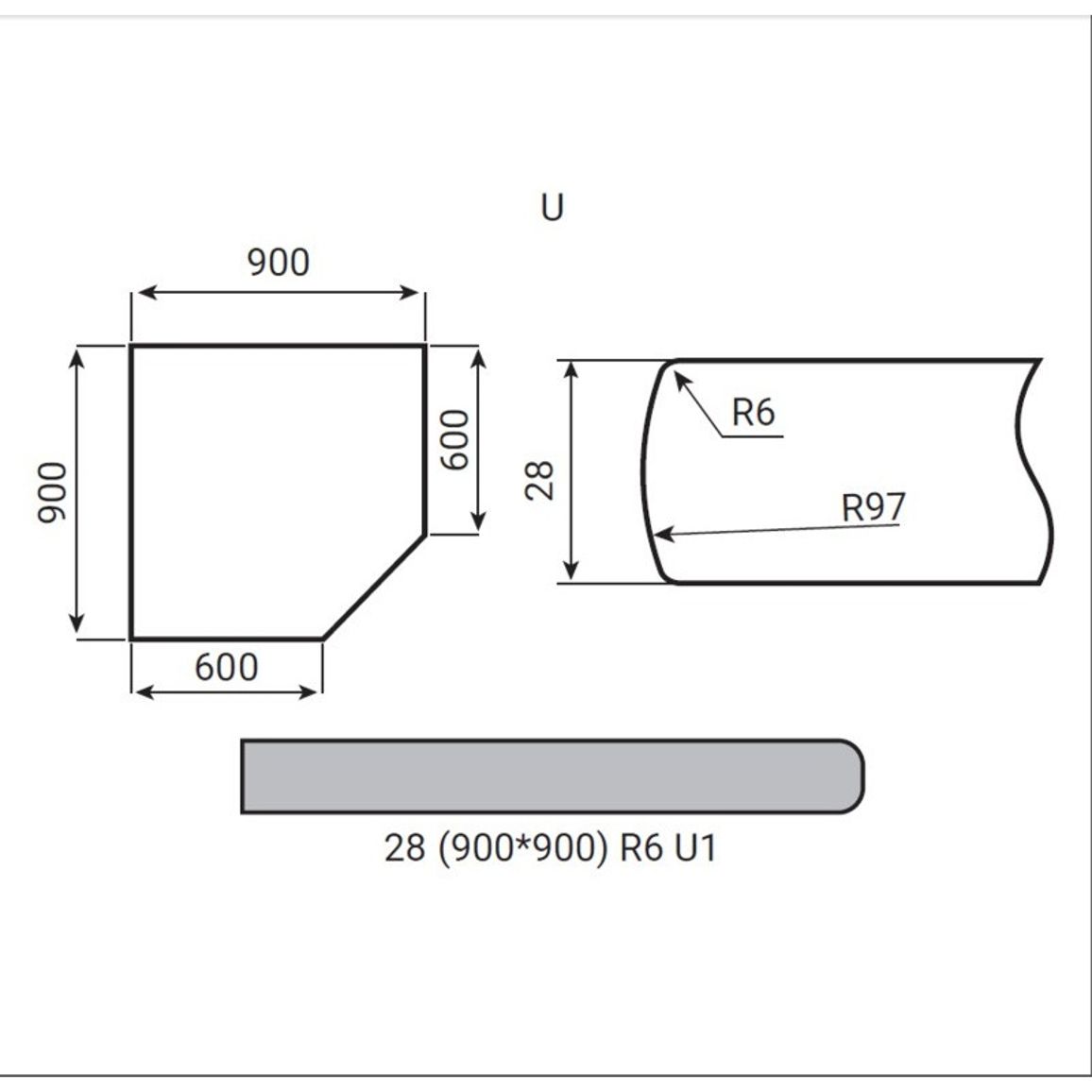 Кут Luxeform L936/R6-1 U Дуб Онтаріо вологост. 900х900х28мм