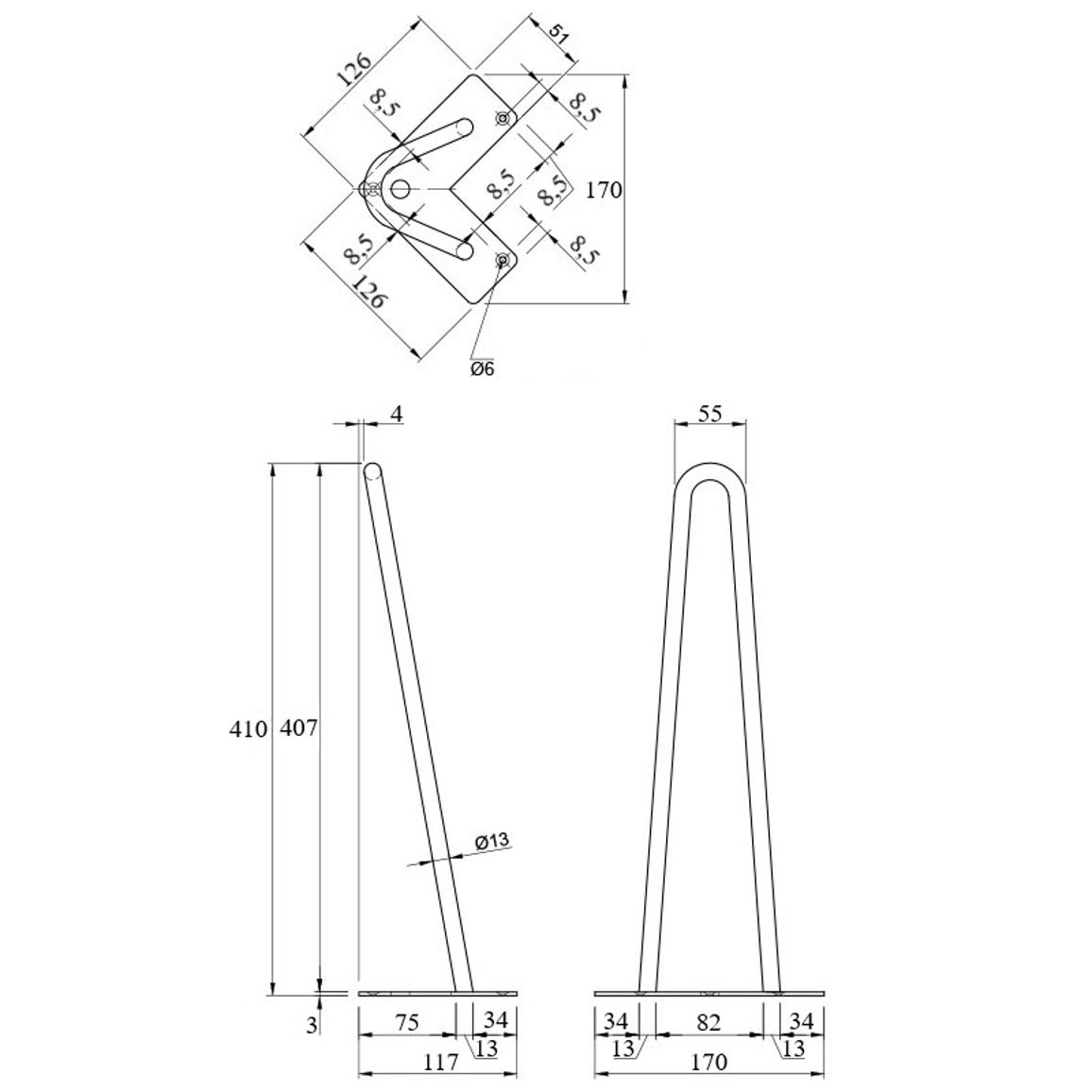 Ножка мебельная HAIRPIN Leg 2ROD Small h41см, серебряная Ножка мебельная HAIRPIN Leg 2ROD Small h41см, серебряная