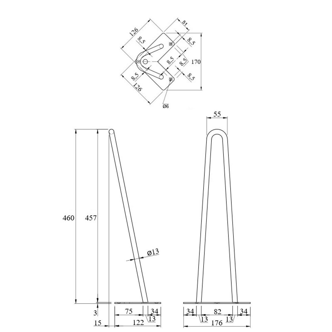 Ножка мебельная HAIRPIN Leg 2ROD Small h46см серебряная Ножка мебельная HAIRPIN Leg 2ROD Small h46см серебряная
