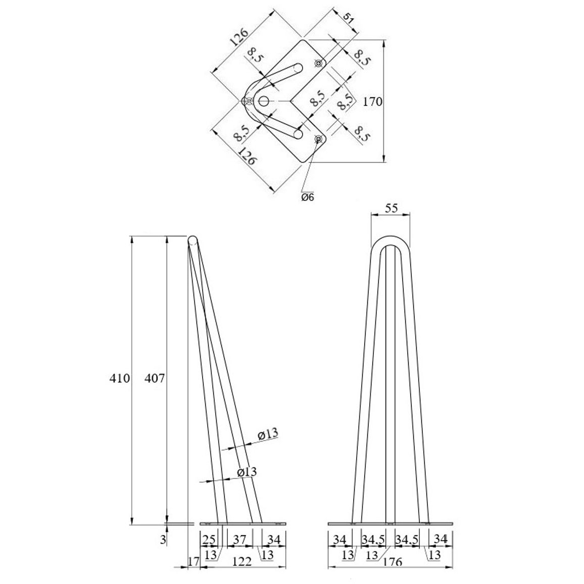 Ножка мебельная HAIRPIN Leg 3ROD Small h41см голубая Ножка мебельная HAIRPIN Leg 3ROD Small h41см голубая