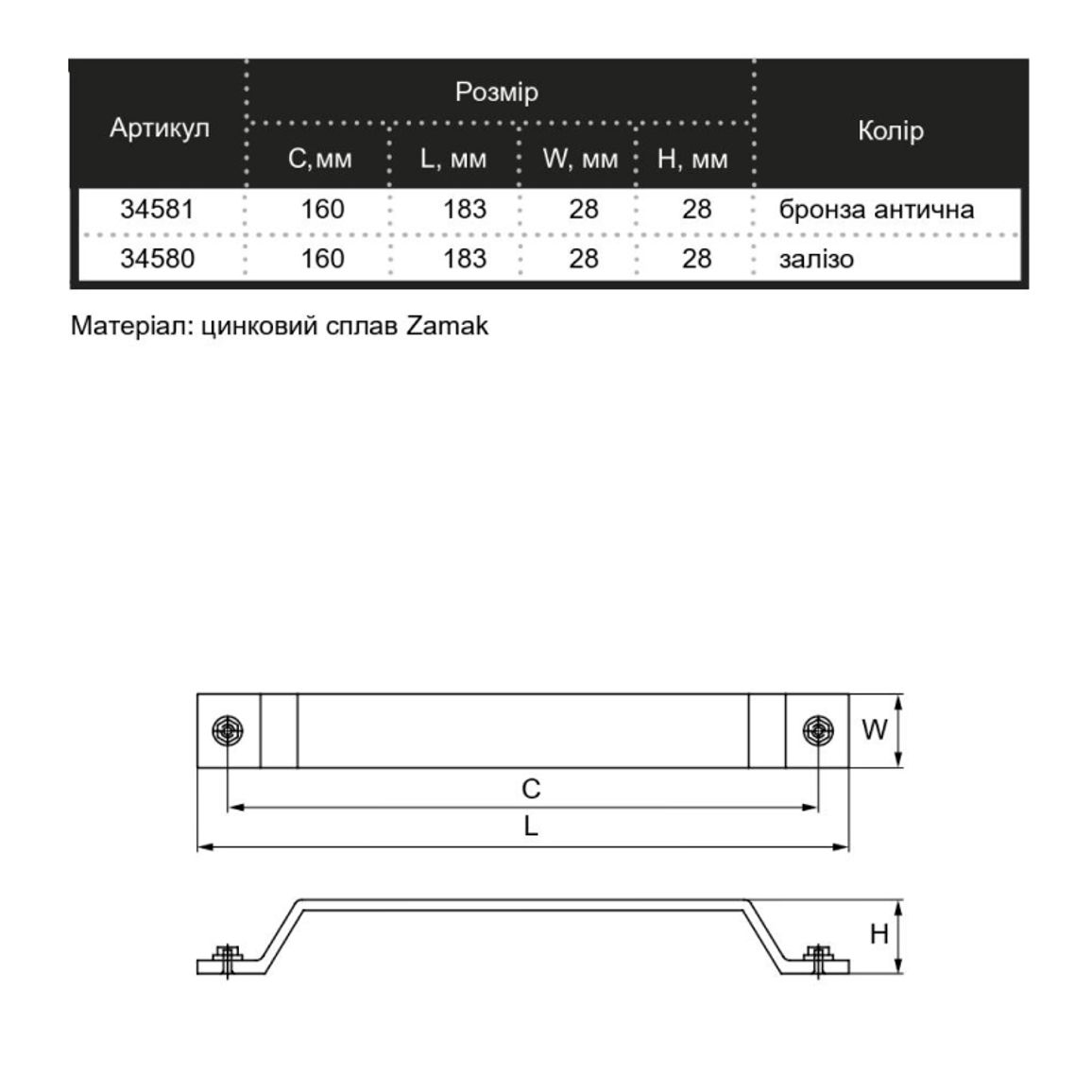 Ручка Marella CL 15197.160 залізо Ручка Marella CL 15197.160 залізо