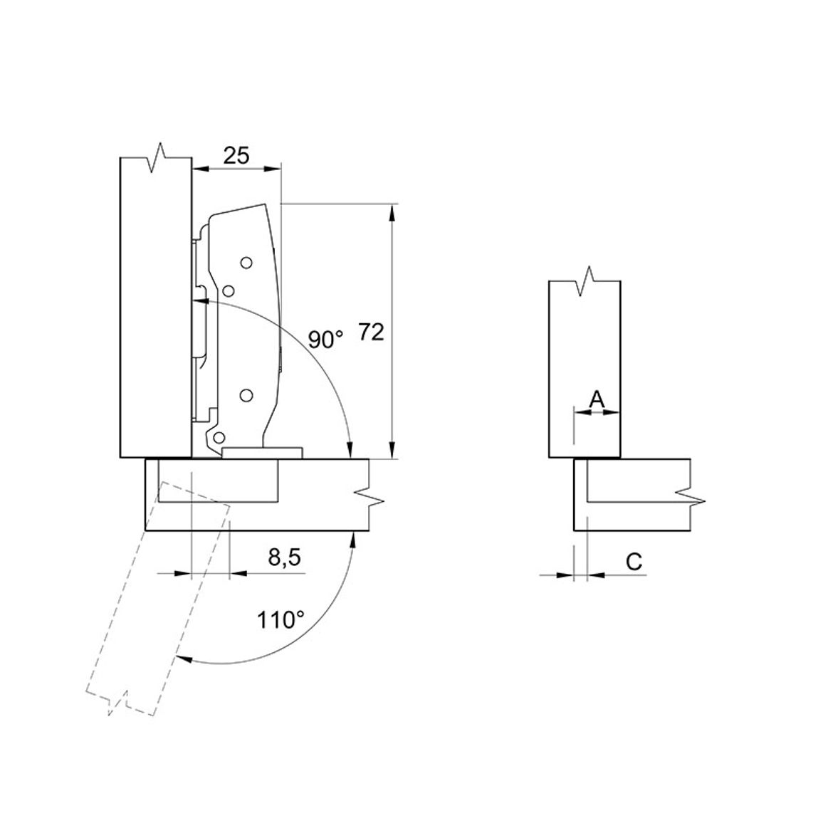 Завіса Clip-on, 110°,Sensys 8675,накладна, без пружини, нікель(9071313) Hettich Завіса Clip-on, 110°,Sensys 8675,накладна, без пружини, нікель(9071313) Hettich