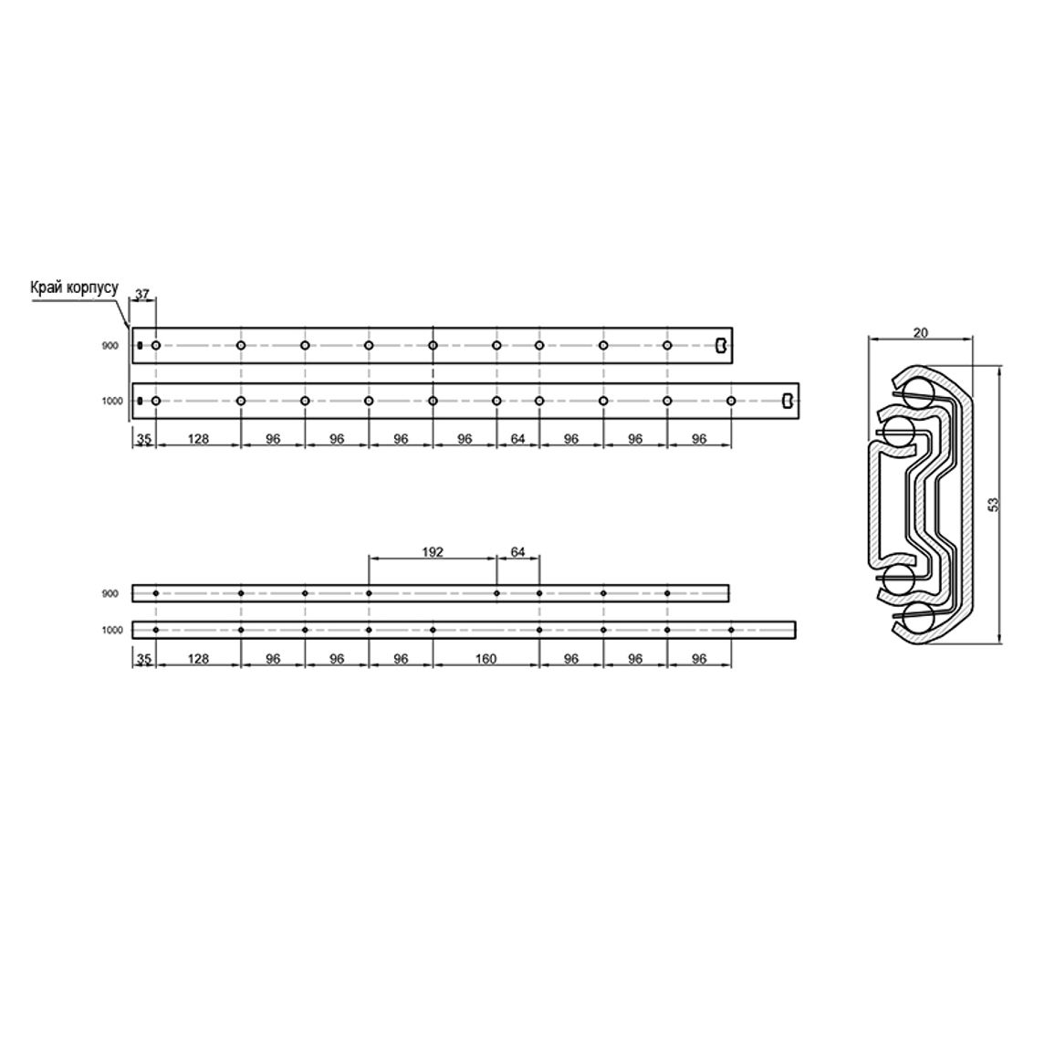 Направляючі телескопічні H=53mm L=1000mm MULLER (80кг) Направляючі телескопічні H=53mm L=1000mm MULLER (80кг)