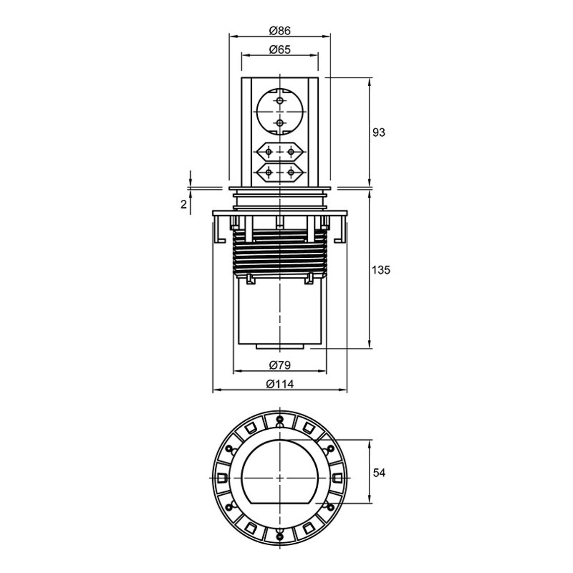 Elevator розетка выдвижная 1xРозетка 2xЕвророзетки