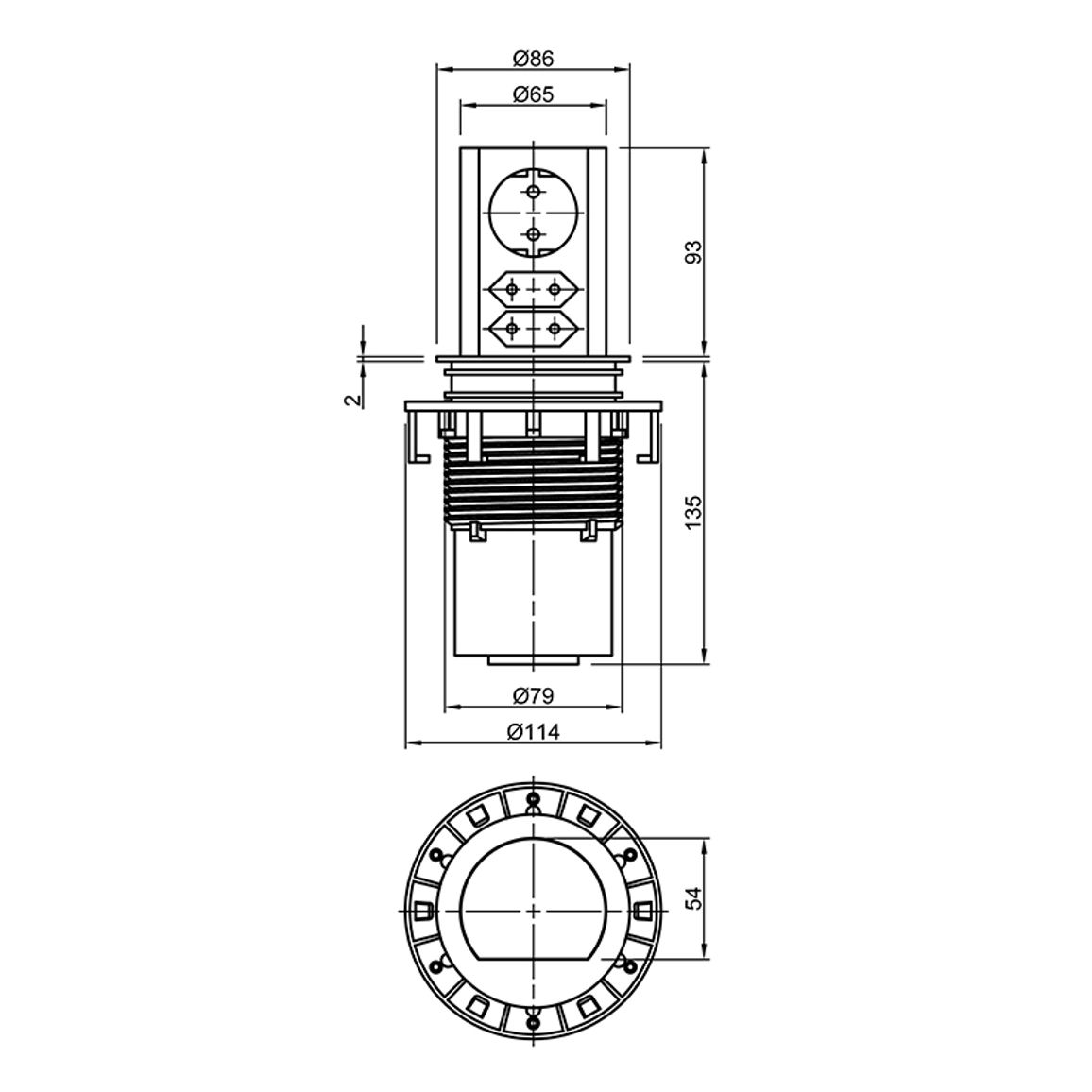 Elevator розетка выдвижная 1xРозетка 1xUSB-модуль двойной