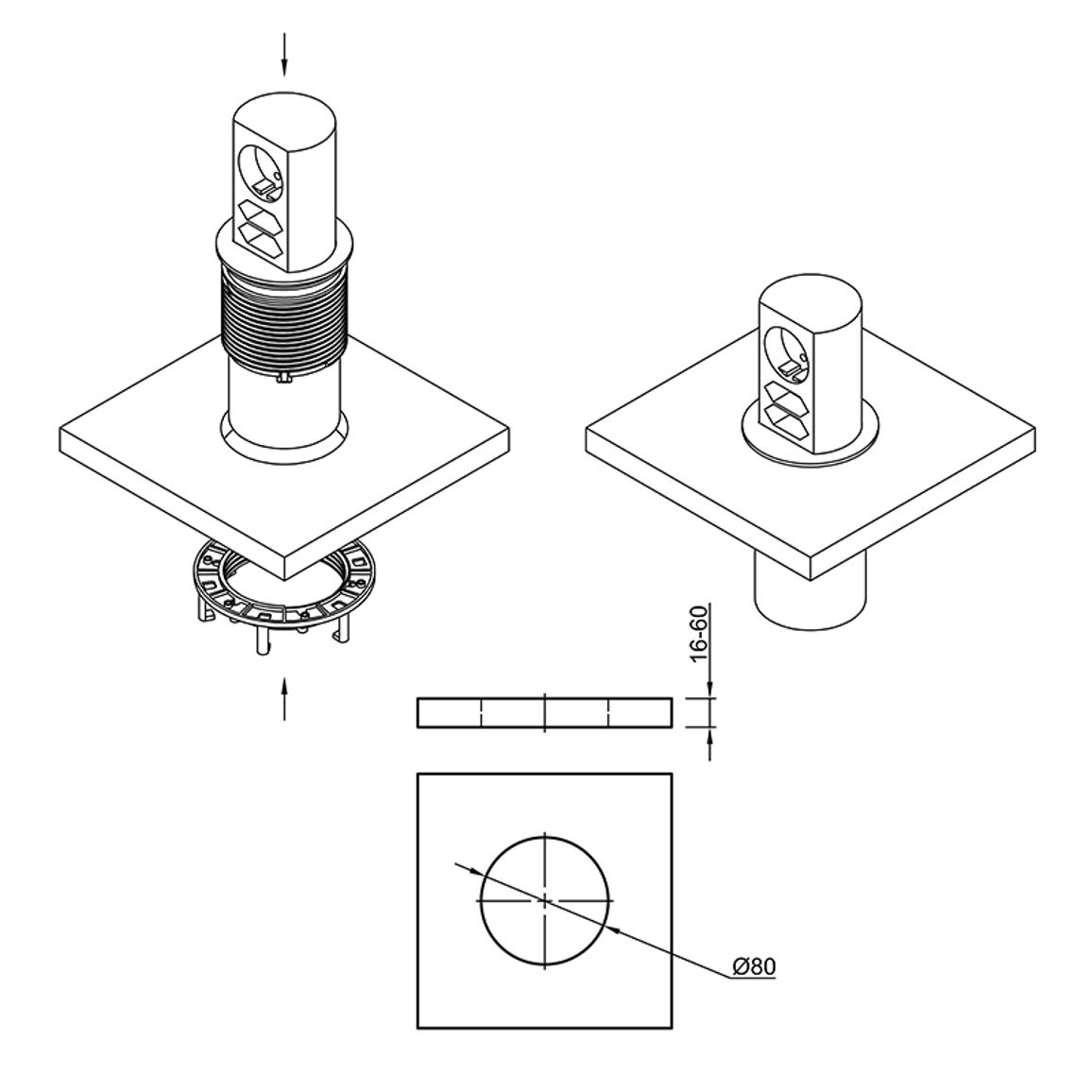 Elevator розетка выдвижная 1xРозетка 1xUSB-модуль двойной