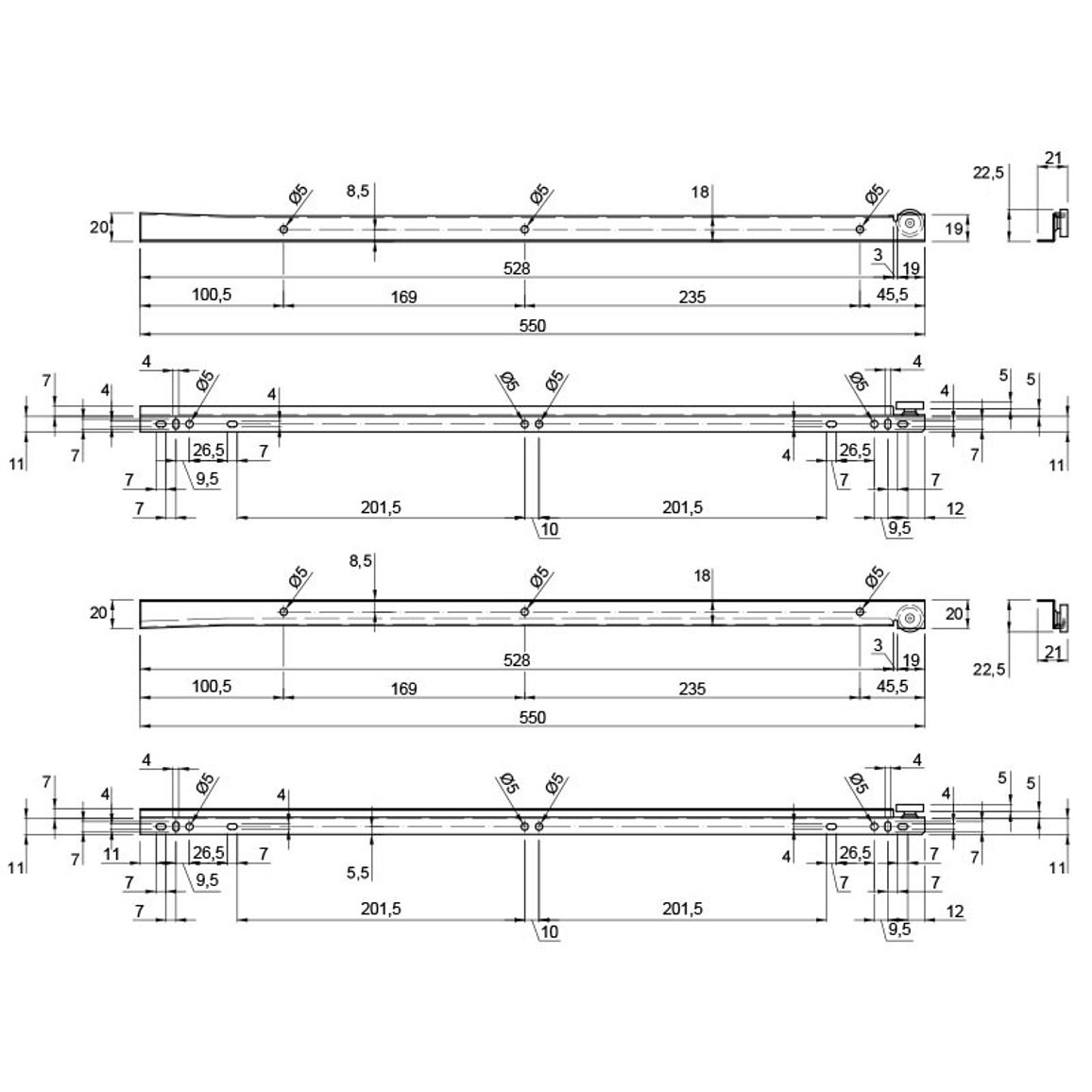 Направляющие роликовые L=550mm Направляющие роликовые L=550mm
