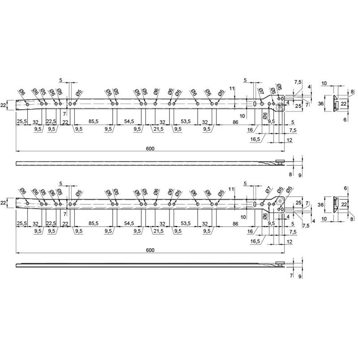 Направляющие роликовые L=600mm