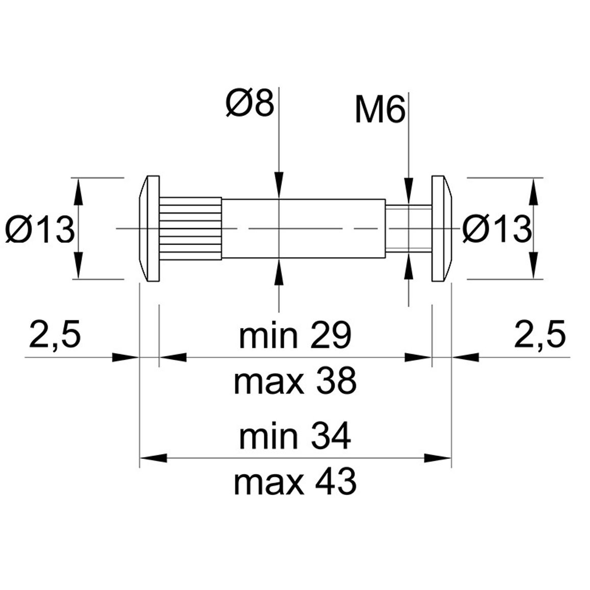 Стяжка межсекционная M6 D=8мм никель, хром Стяжка межсекционная M6 D=8мм никель, хром