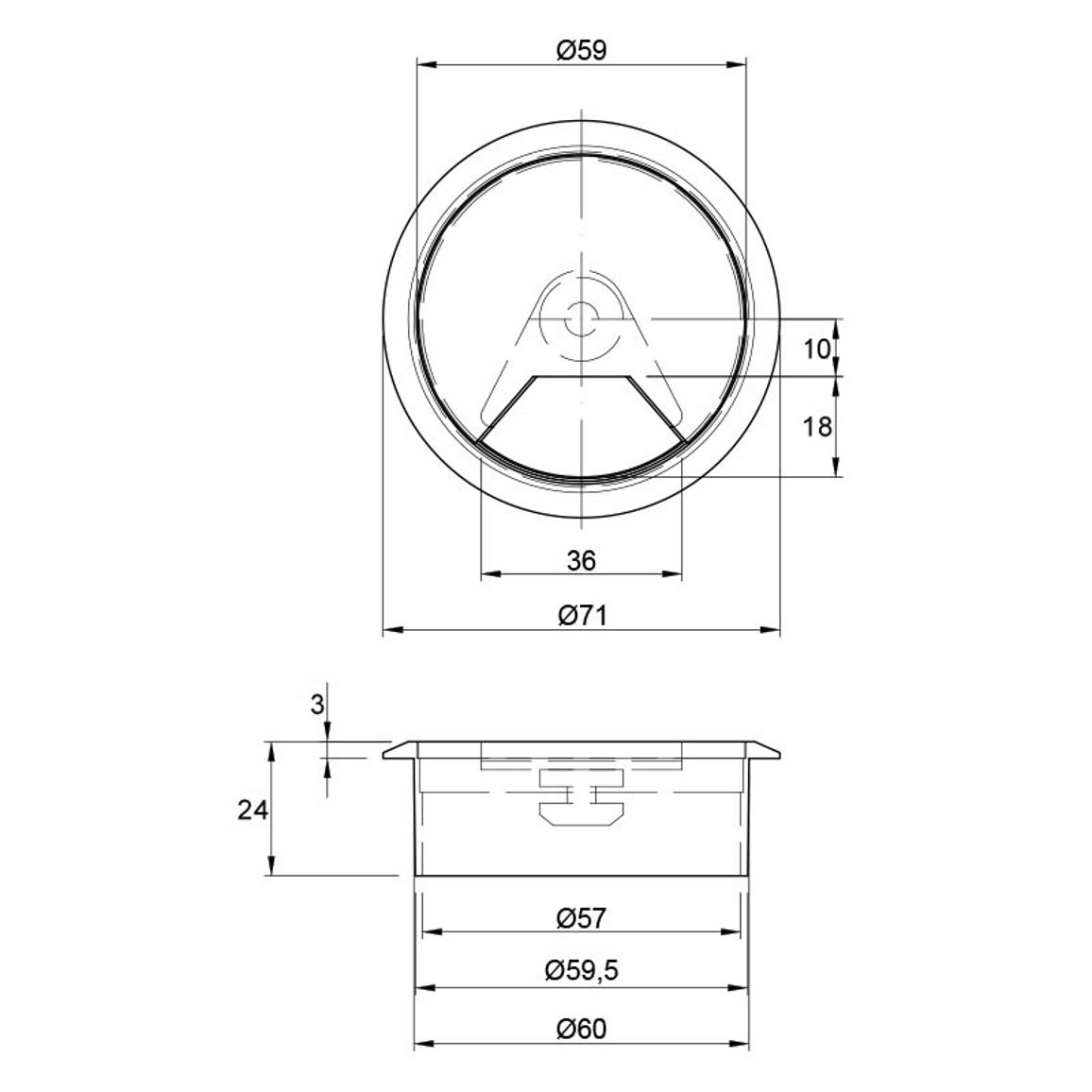 Заглушка для дротів Ø 60 mm, пластик, сіра темна Заглушка для дротів Ø 60 mm, пластик, сіра темна