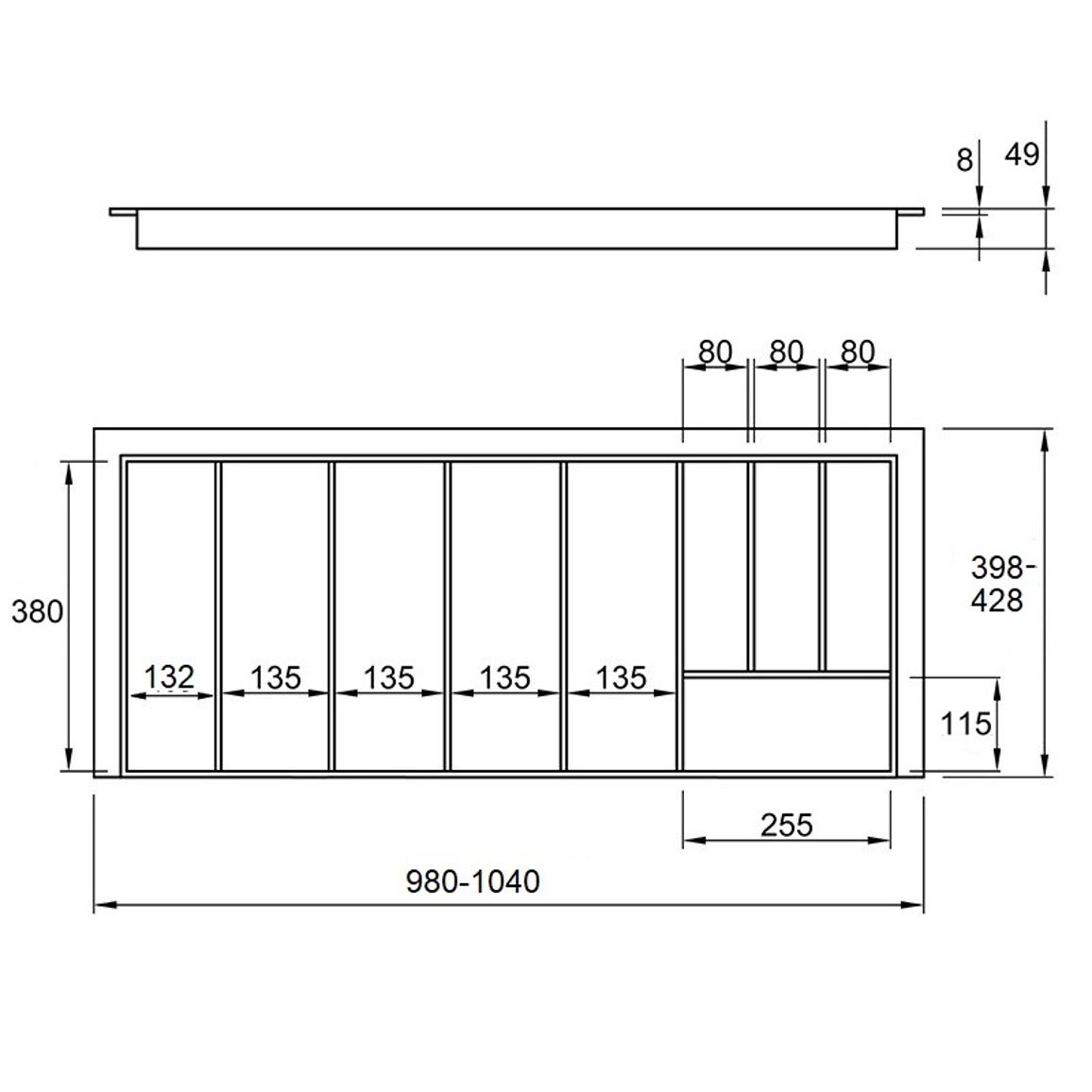 Организация для столовых приборов 1100 под 4 вкладки W=1040 L=428 (LK.1040.428) Натуральный Организация для столовых приборов 1100 под 4 вкладки W=1040 L=428 (LK.1040.428) Натуральный