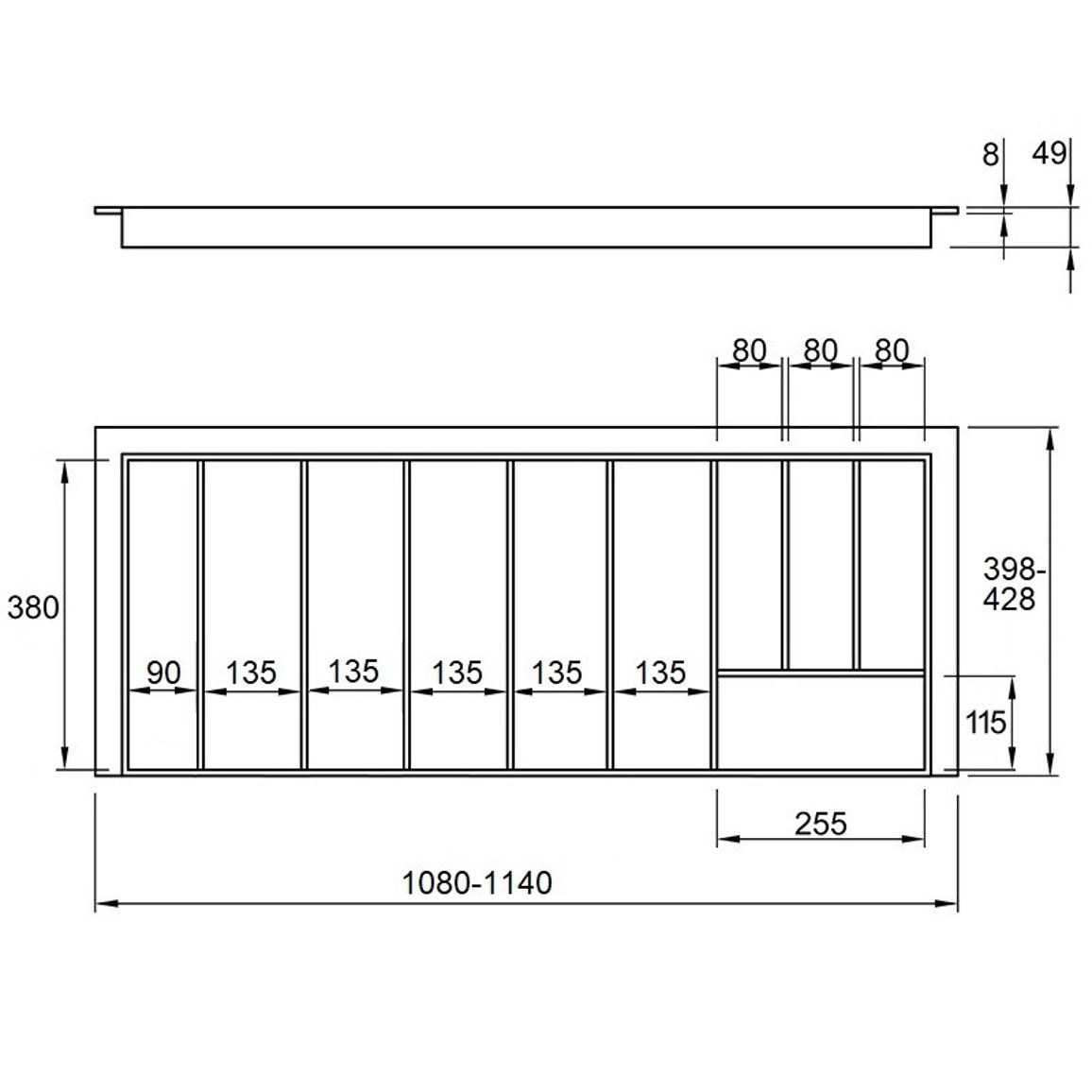 Организация для столовых приборов 1200 под 5 вкладок W=1140 L=428 (LK.1140.428) Натуральный Организация для столовых приборов 1200 под 5 вкладок W=1140 L=428 (LK.1140.428) Натуральный