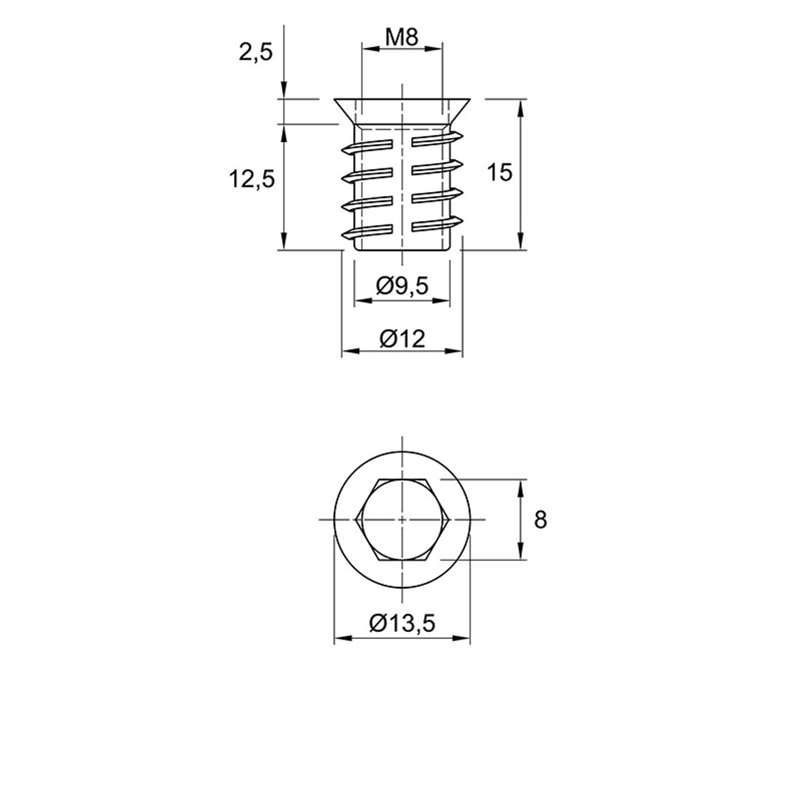 Муфта М8 L=15 D=10, ввинчиваемая, цинк, неразжимаемая, (BU05) Permo Муфта М8 L=15 D=10, ввинчиваемая, цинк, неразжимаемая, (BU05) Permo