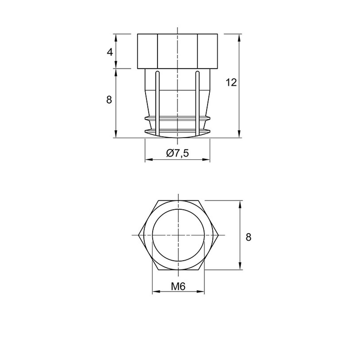 Муфта М6 L=12 D=8, забивная, с нейлоновым шариком, латунь, разжимаемая, (BU12) Permo Муфта М6 L=12 D=8, забивная, с нейлоновым шариком, латунь, разжимаемая, (BU12) Permo