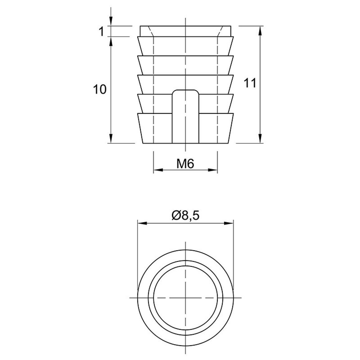Муфта М6 L=11,5 D=8, забивная, пластик, неразжимаемая, (BU61) Permo
