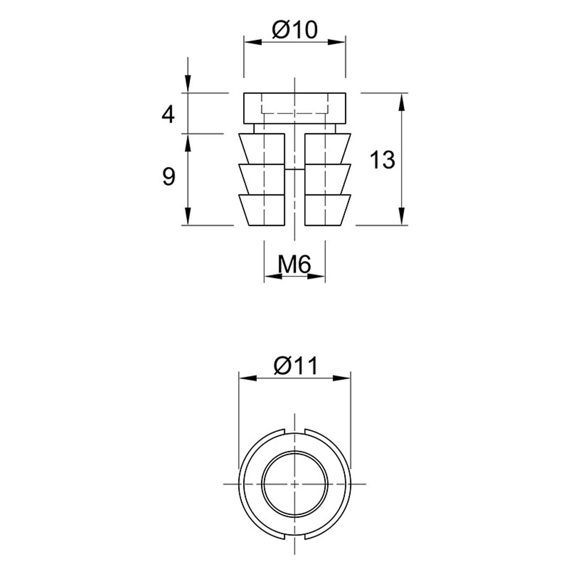 Муфта М6 L=13 D=11, забивна, пластик, нерозтискна, (BU19) Permo Муфта М6 L=13 D=11, забивна, пластик, нерозтискна, (BU19) Permo