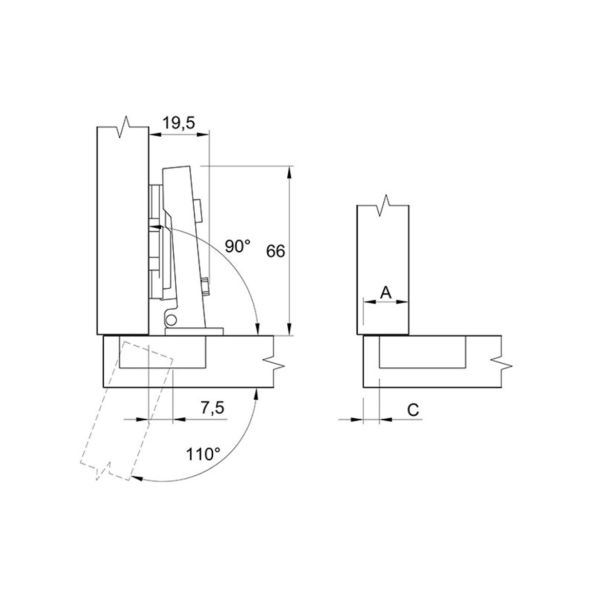 Петля Clip-on, 110°, Intermat 9943, накладная, никель (1029518) Hettich