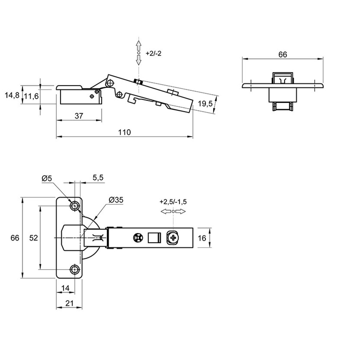 Петля Clip-on, 110°, Intermat 9943, накладная, никель (1029518) Hettich