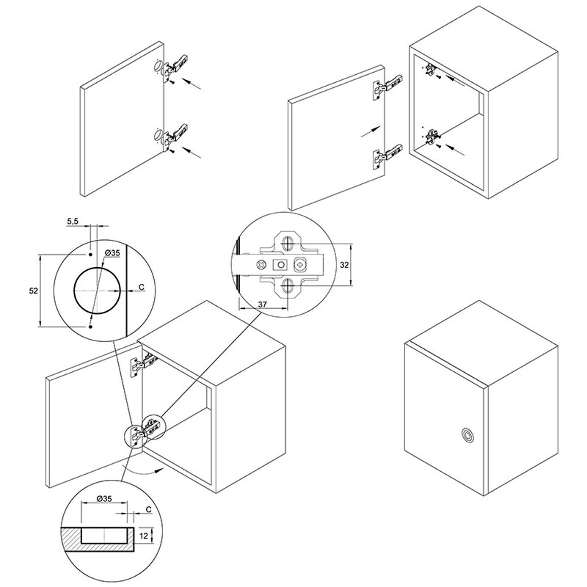 Петля Clip-on, 110°, Intermat 9943, накладная, никель (1029518) Hettich