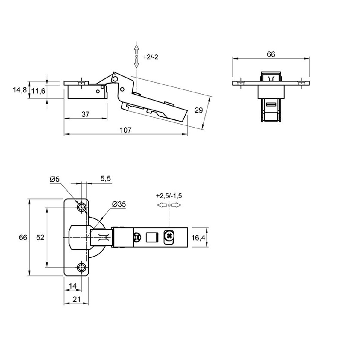 Петля Clip-on, 110°, Intermat 9943, полунакладная, никель (1030620) Hettich Петля Clip-on, 110°, Intermat 9943, полунакладная, никель (1030620) Hettich