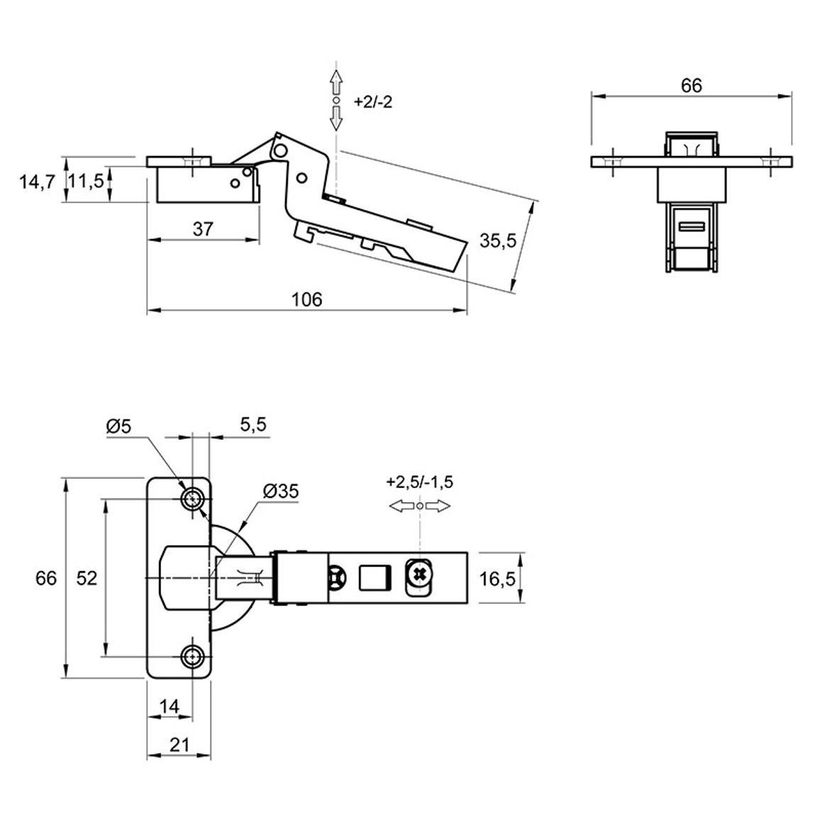 Петля Clip-on, 110°, Intermat 9943, внутренняя, никель (1030922) Hettich