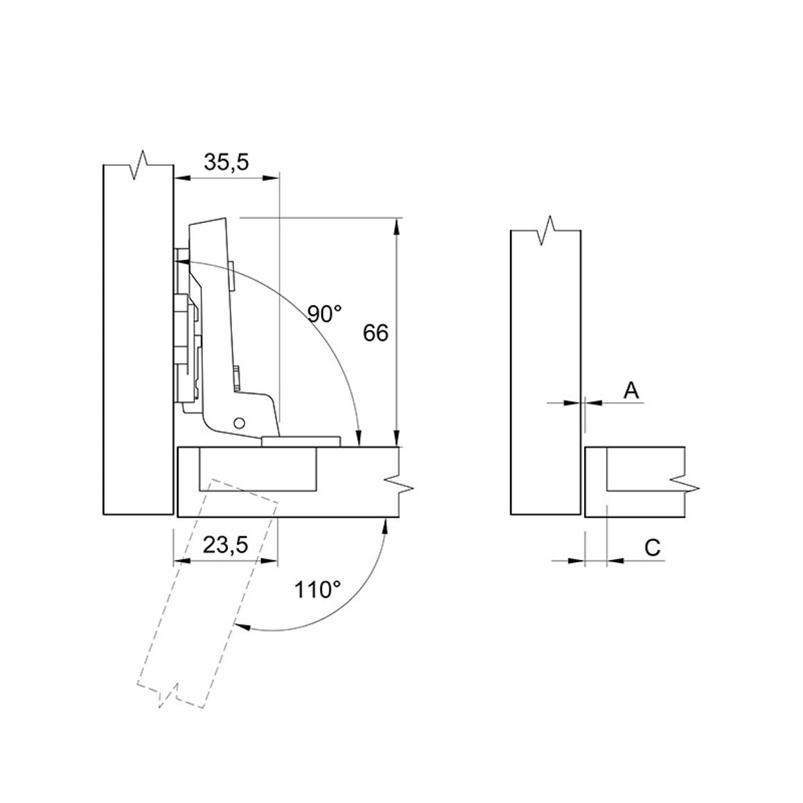 Петля Clip-on, 110°, Intermat 9943, внутренняя, никель (1030922) Hettich