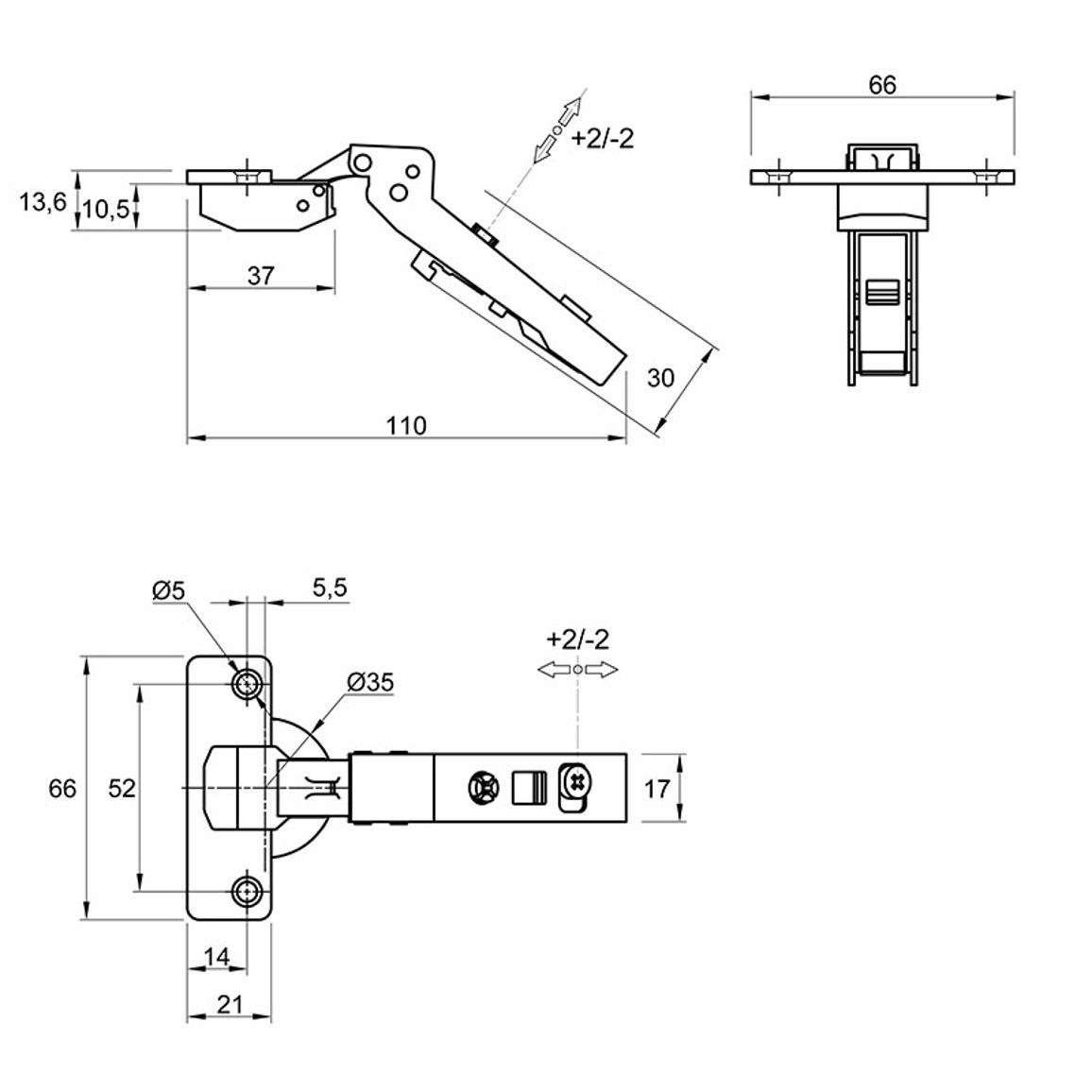 Завіса Clip-on, 30°,Intermat 9936 ,накладна, нікель (77690) Hettich Завіса Clip-on, 30°,Intermat 9936 ,накладна, нікель (77690) Hettich