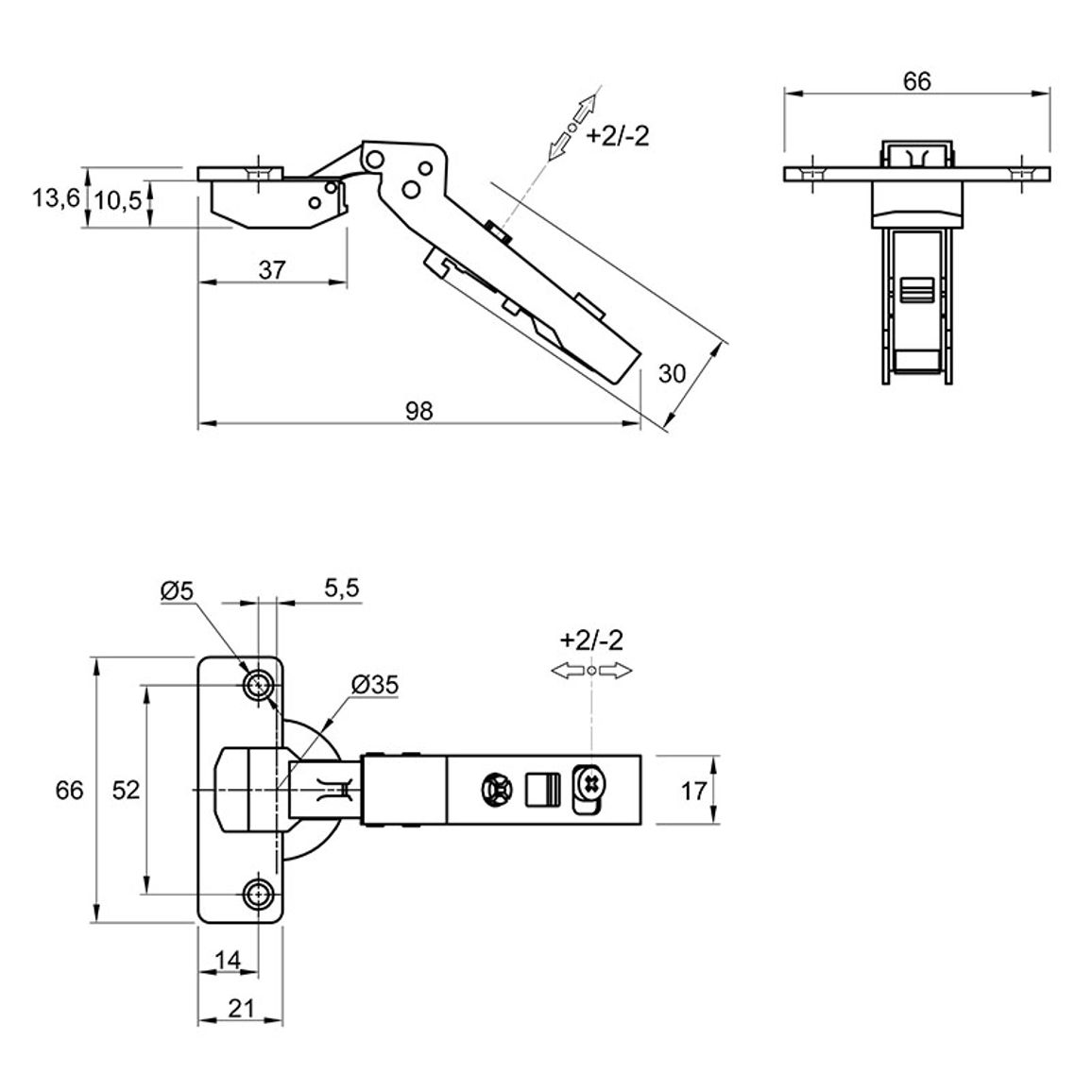 Завіса Clip-on, 45°,Intermat 9936, накладна, нікель (77699) Hettich Завіса Clip-on, 45°,Intermat 9936, накладна, нікель (77699) Hettich