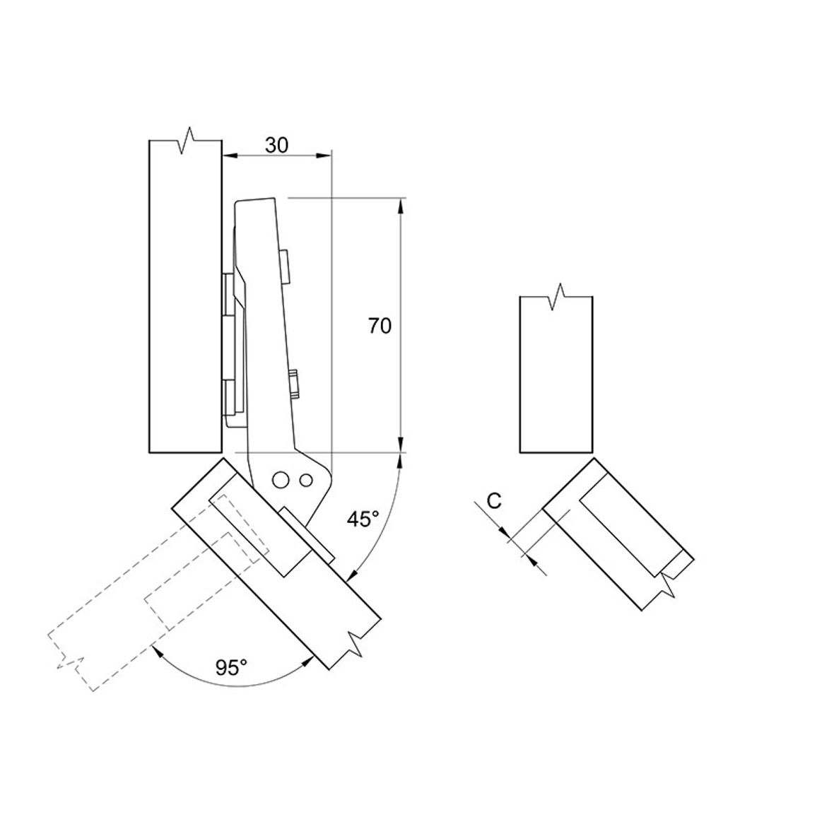 Завіса Clip-on, 45°,Intermat 9936, накладна, нікель (77699) Hettich Завіса Clip-on, 45°,Intermat 9936, накладна, нікель (77699) Hettich