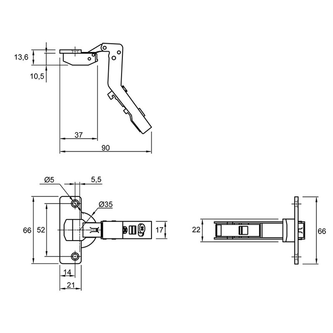 Петля Clip-on, 45°, Intermat 9936, внутренняя, никель (73932) Hettich Петля Clip-on, 45°, Intermat 9936, внутренняя, никель (73932) Hettich