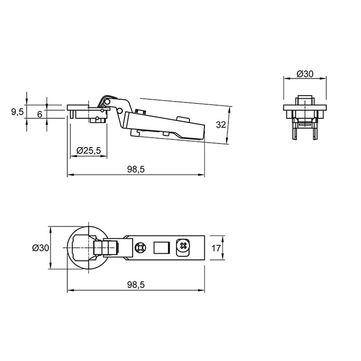 Завіса Clip-on, 95°,Intermat 9904, внутрішня, для скла, нікель (72968) Hettich Завіса Clip-on, 95°,Intermat 9904, внутрішня, для скла, нікель (72968) Hettich