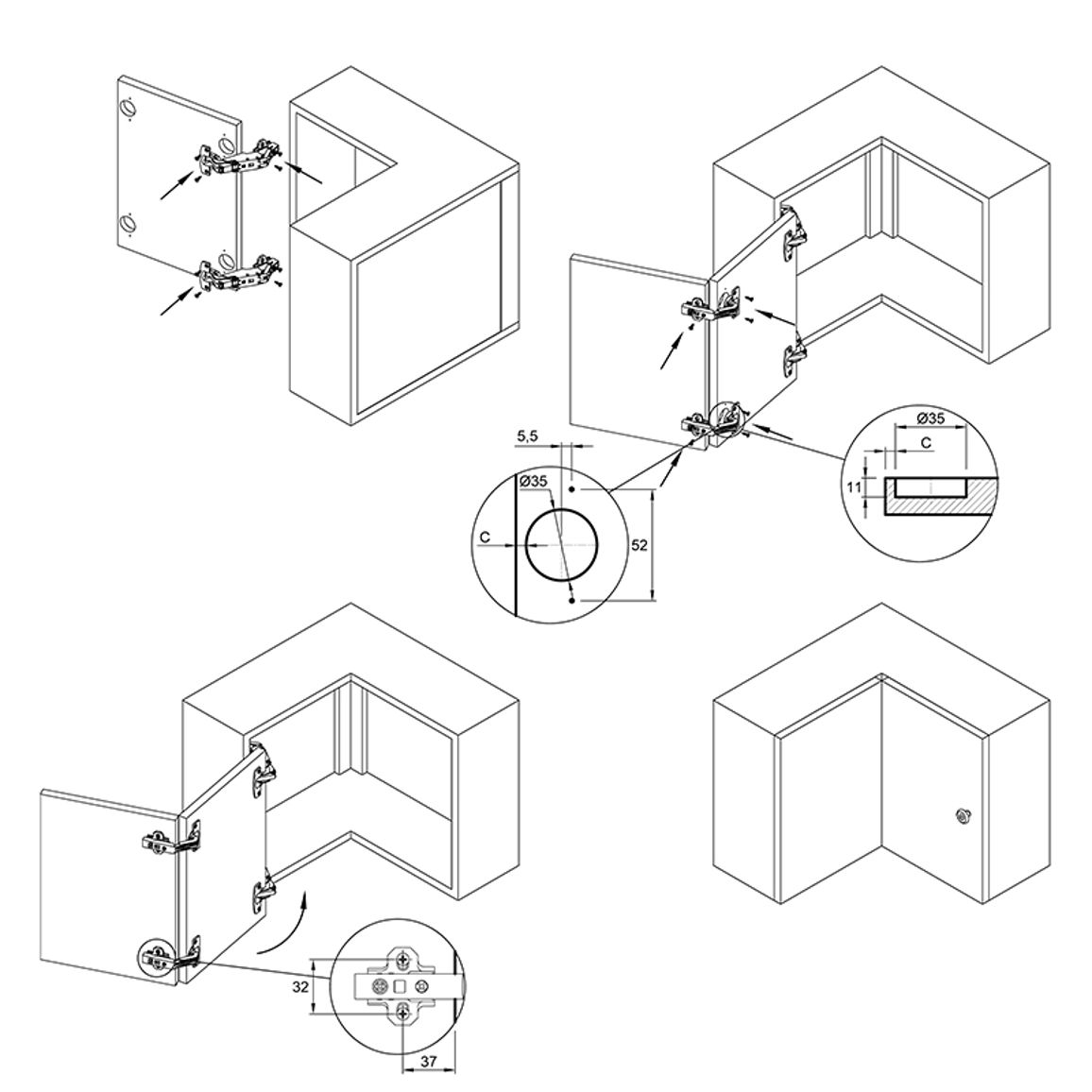 Завіса Clip-on, 135°, Intermat 9930, біфолт, нікель (1056243) Hettich Завіса Clip-on, 135°, Intermat 9930, біфолт, нікель (1056243) Hettich